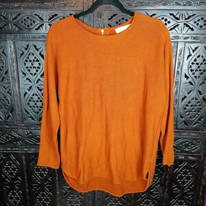 Michael Kors Women's Sweater Orange Long Sleeve 1/2 Zip Solid Round Neck Size L